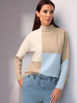 Pull à col montant motif color block tendance