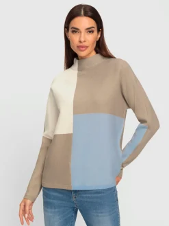 Pull à col montant motif color block tendance
