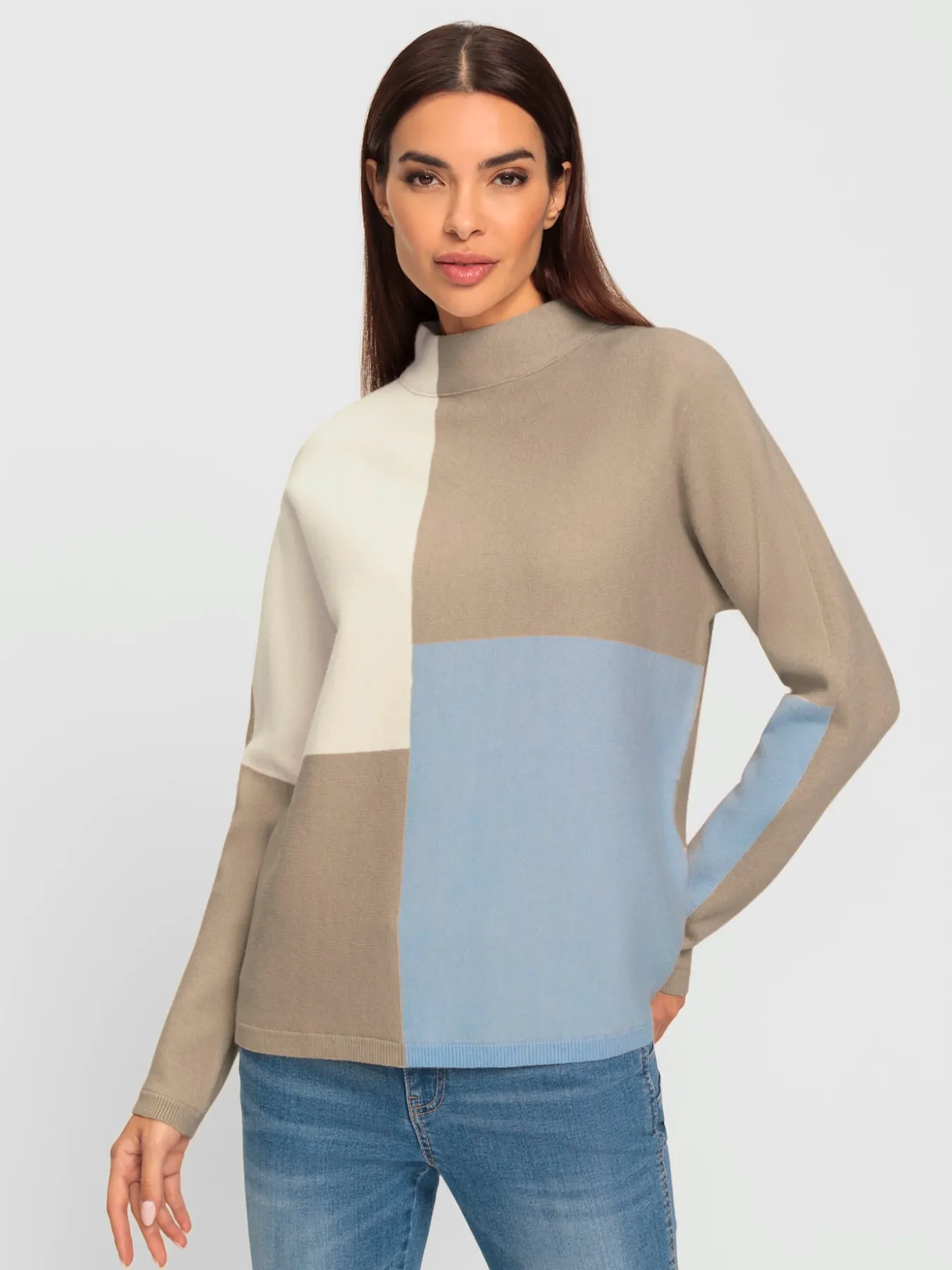 Pull à col montant motif color block tendance