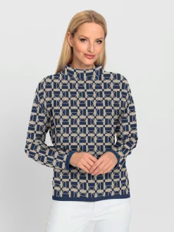 Pull à col montant motif graphique