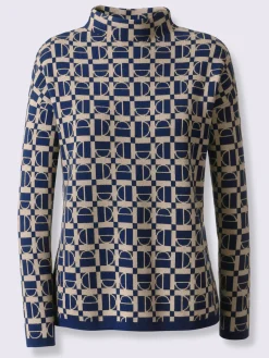 Pull à col montant motif graphique