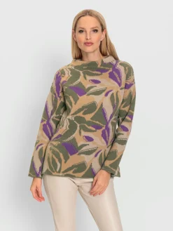 Pull à col montant motif jacquard tendance