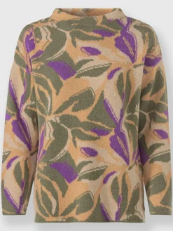 Pull à col montant motif jacquard tendance