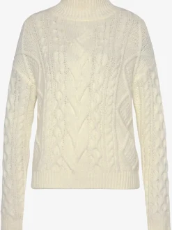 Pull à col montant motif torsadé tendance devant et aux manches