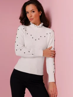 Pull à col montant superbe mélange de matières