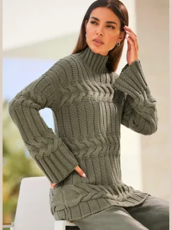 Pull à col montant superbe mélange de motifs tricotés
