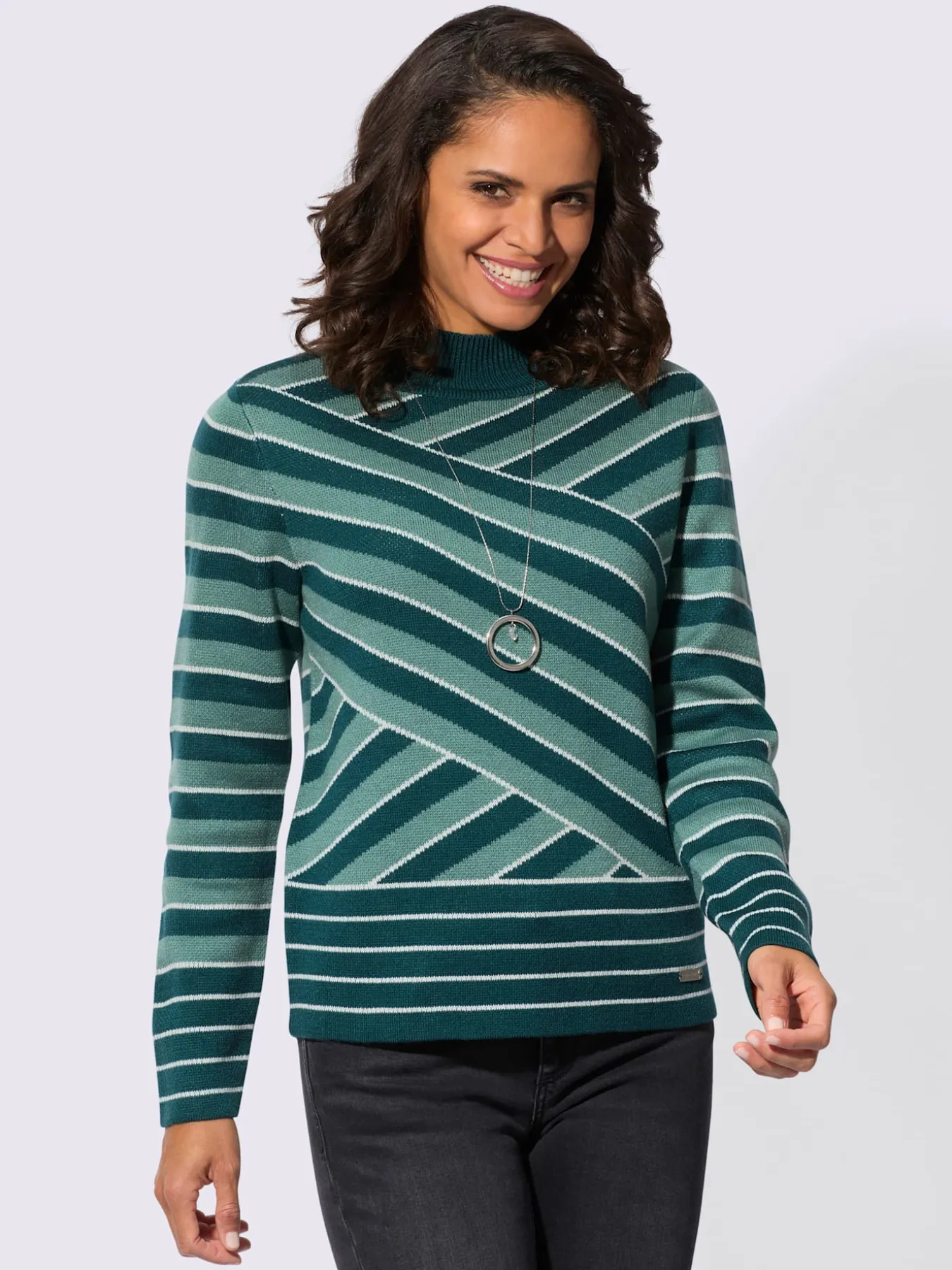 Pull à col montant tricot jacquard de qualité