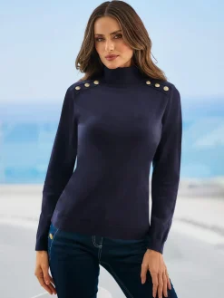 Pull à col roulé beaux boutons fantaisie.
