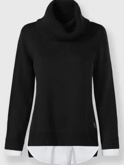 Pull à col roulé empiècement chemisier manches et ourlet