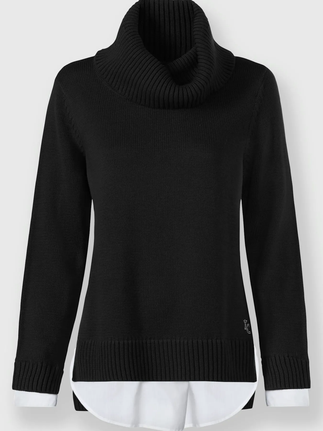 Pull à col roulé empiècement chemisier manches et ourlet