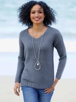 Pull à encolure en v plus long au dos