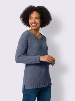 Pull à encolure en v plus long au dos