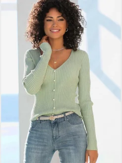 Pull à encolure en v pull affinant avec patte de boutonnage