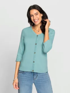 Pull à manches 3/4 fausse patte de boutonnage