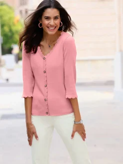 Pull à manches 3/4 fausse patte de boutonnage