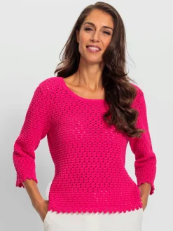 Pull à manches 3/4 motif ajouré transparent discret
