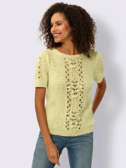 Pull à manches courtes mélange de motifs structurés/ajourés