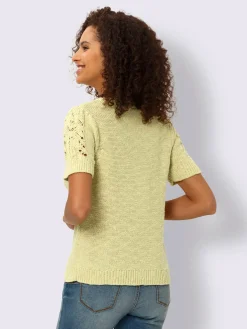 Pull à manches courtes mélange de motifs structurés/ajourés