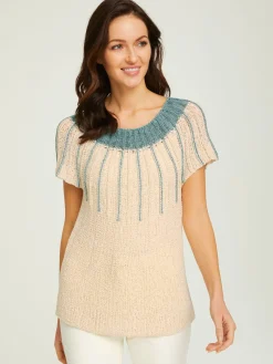 Pull à manches courtes superbe mélange tricoté avec fil fantaisie