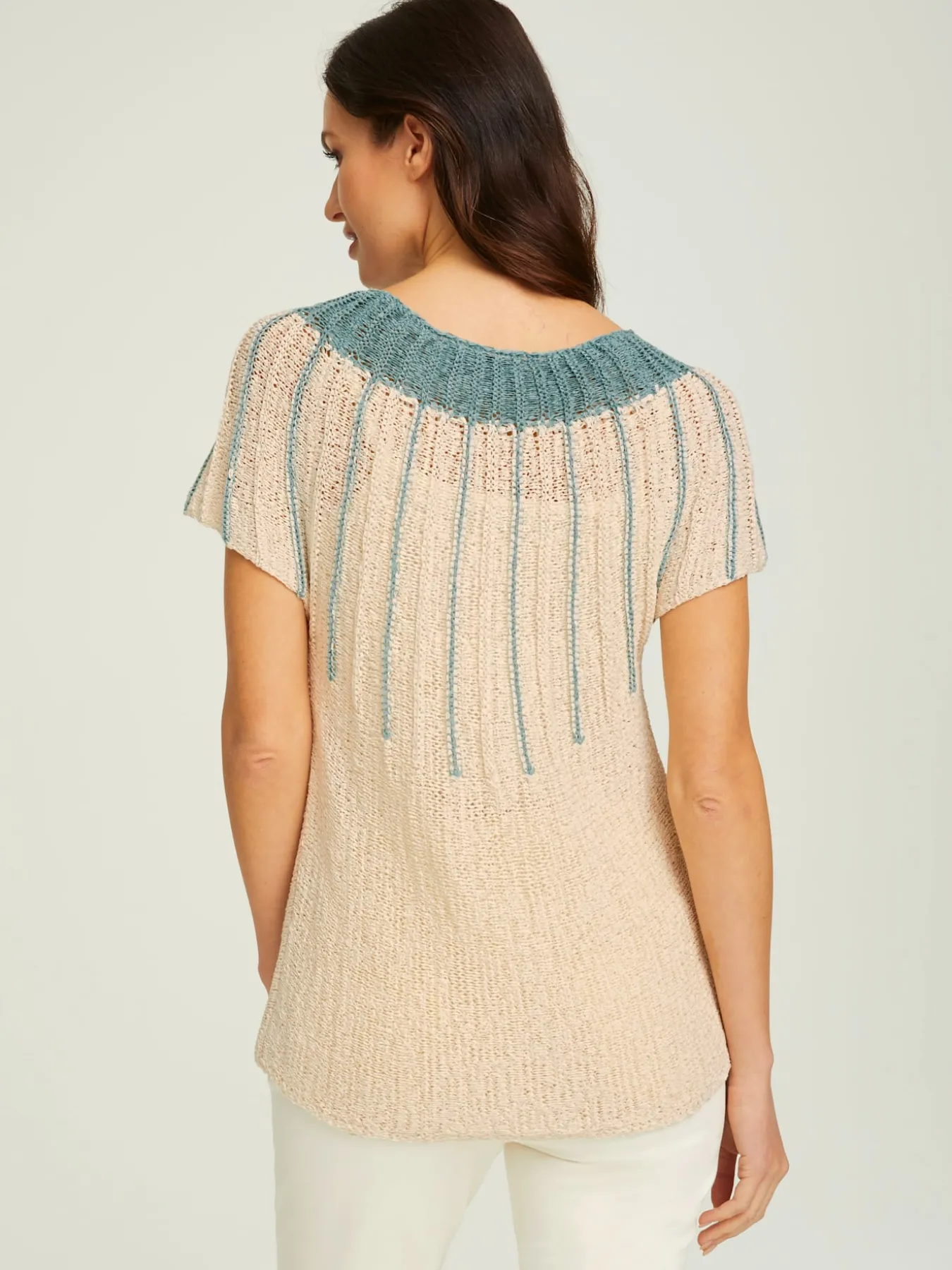 Pull à manches courtes superbe mélange tricoté avec fil fantaisie