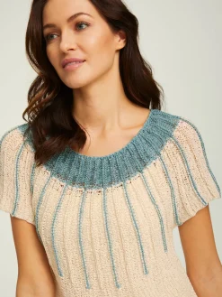 Pull à manches courtes superbe mélange tricoté avec fil fantaisie