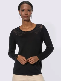 Pull à manches longues empiècements maille décoratifs
