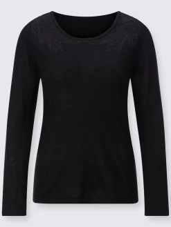 Pull à manches longues empiècements maille décoratifs