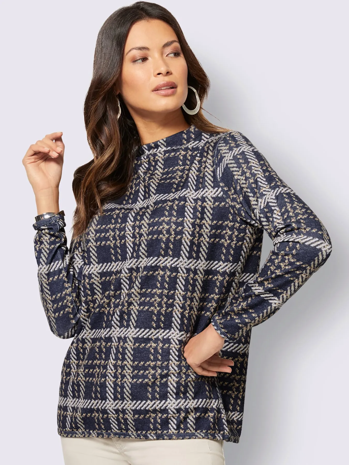 Pull à manches longues tricot jacquard élégant