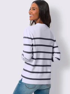Pull à rayures col montant à coulisse