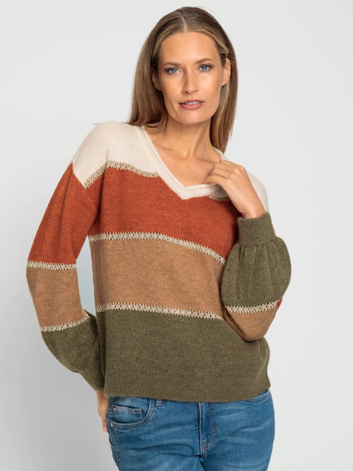 Pull à rayures détails couleur or