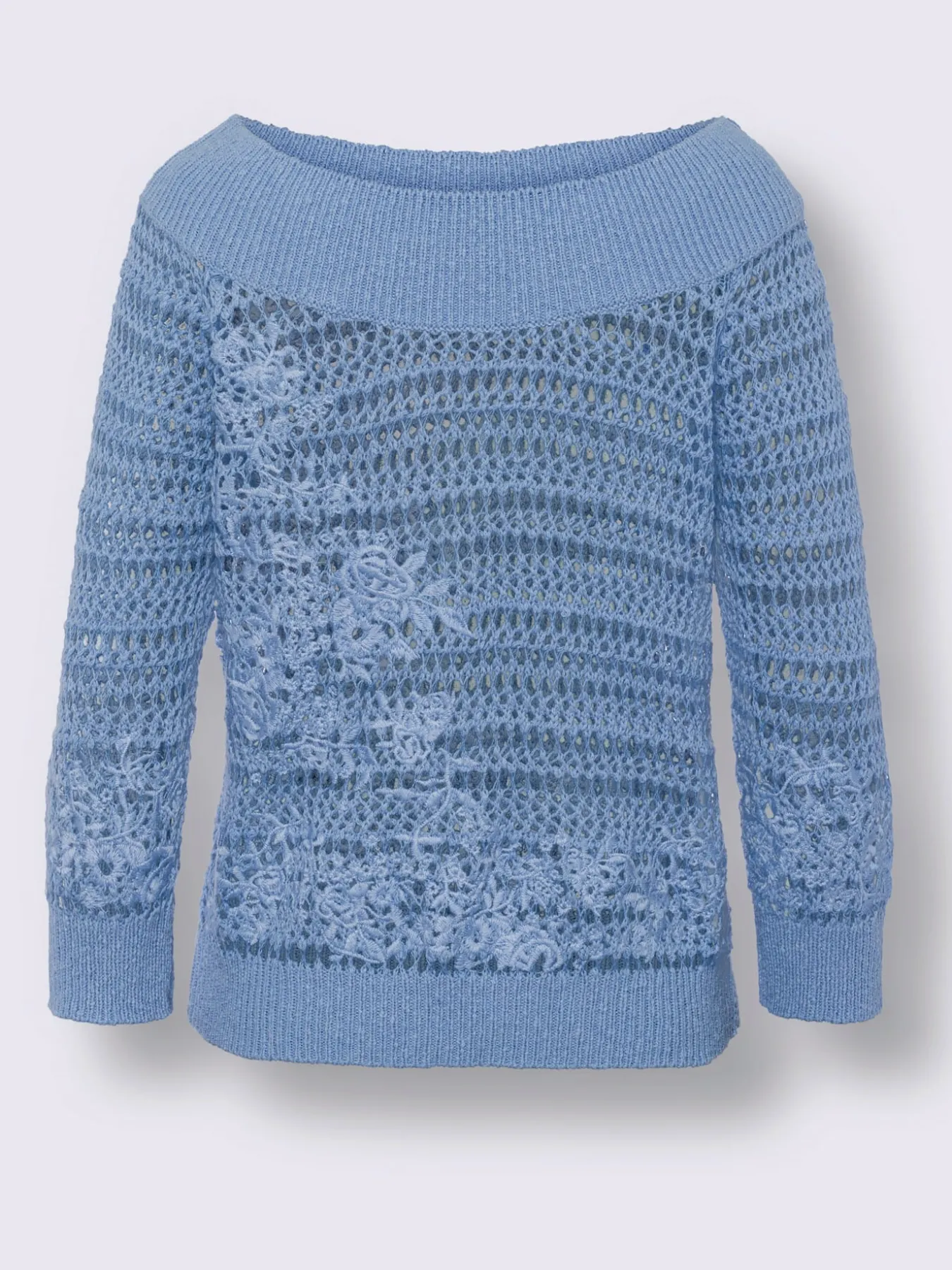 Pull ajouré broderie florale