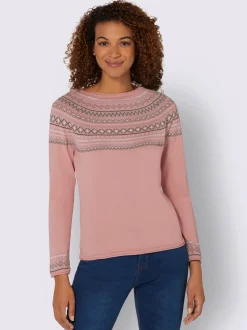 Pull au motif norvégien en jacquard col rond avec bordure ondulée