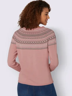Pull au motif norvégien en jacquard col rond avec bordure ondulée