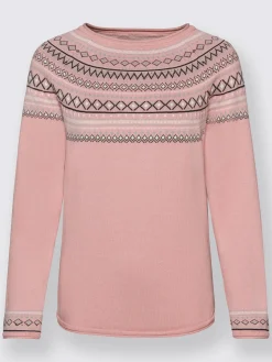 Pull au motif norvégien en jacquard col rond avec bordure ondulée