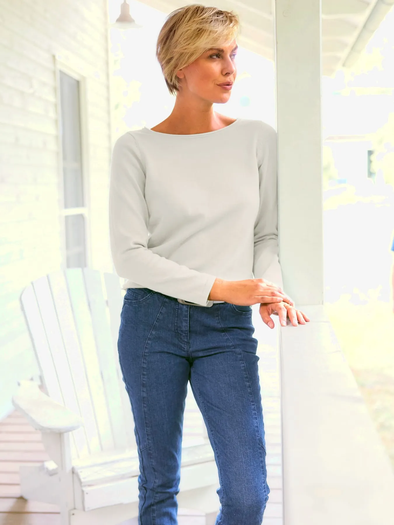 Pull en coton bords roulés aux finitions
