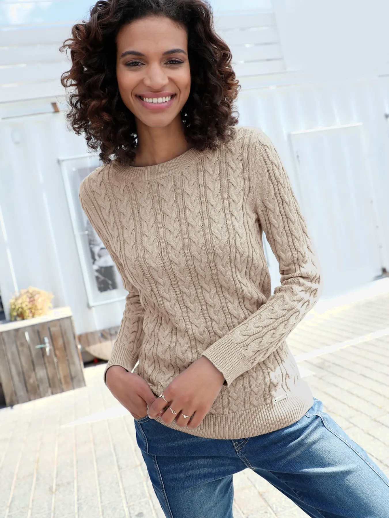 Pull en coton torsadé avec finitions côtelées
