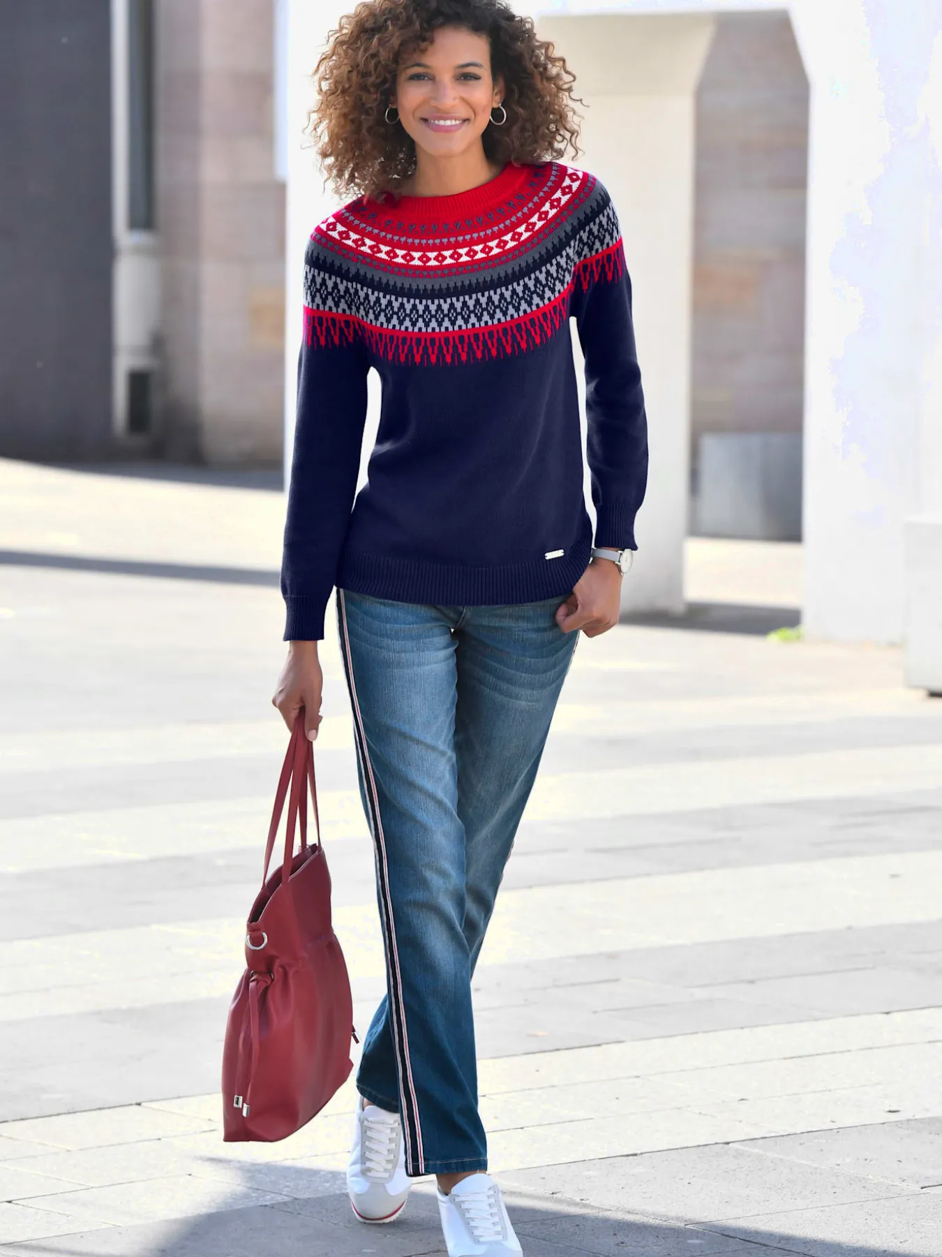 Pull en pur coton motif norvégien en jacquard col rond