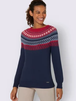 Pull en pur coton motif norvégien en jacquard col rond
