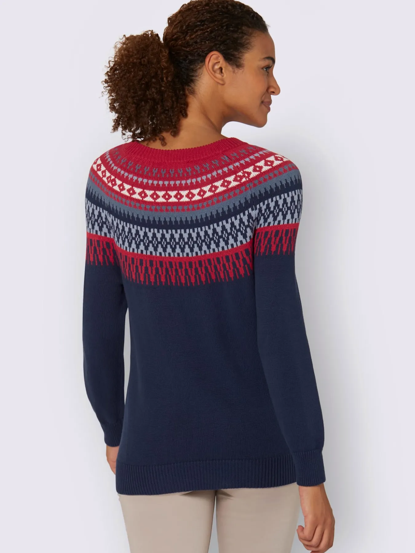 Pull en pur coton motif norvégien en jacquard col rond