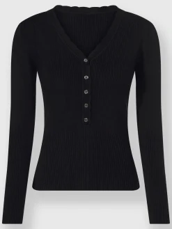 Pull en tricot fin bord ondulé élégant à l'encolure