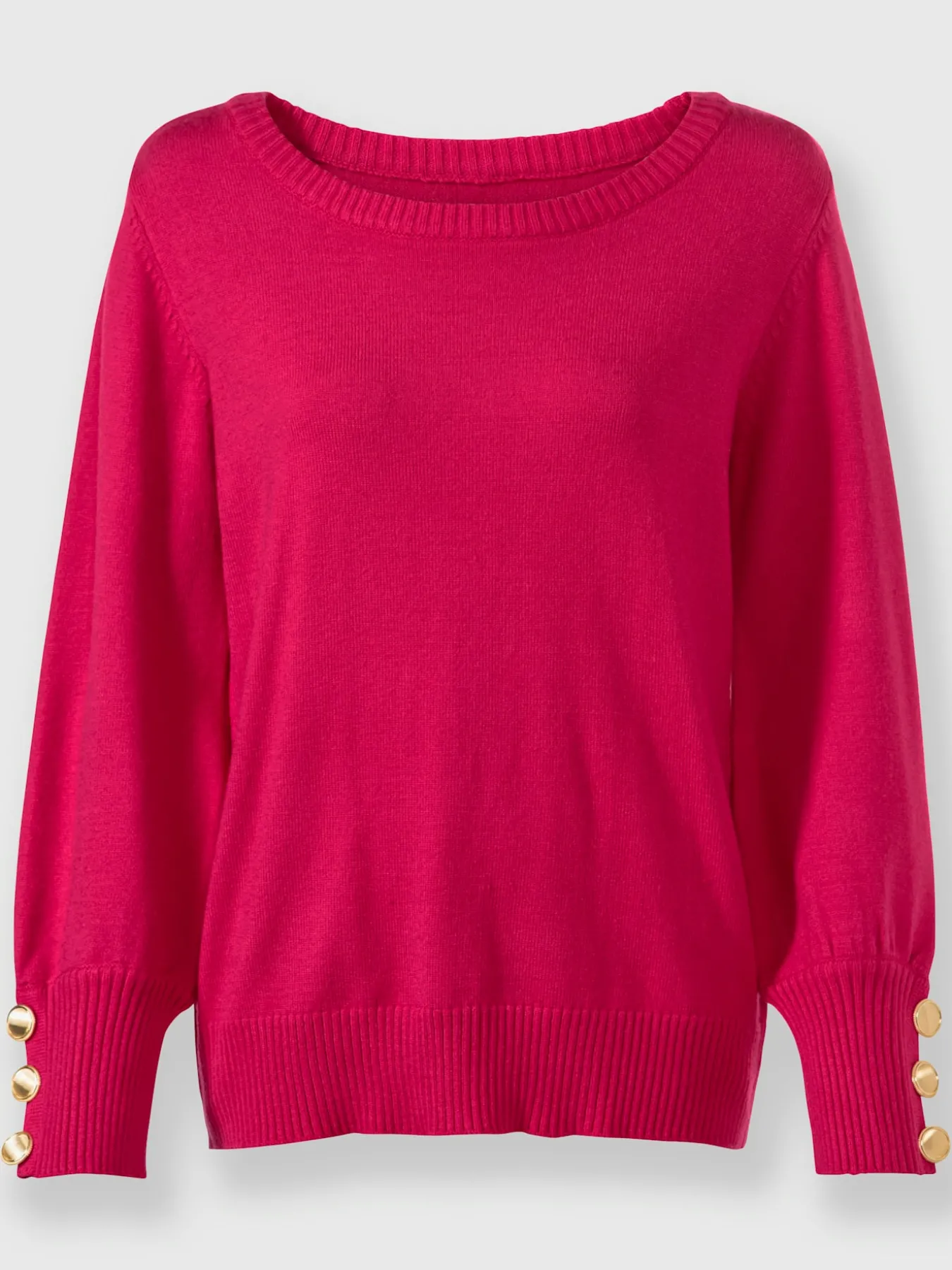Pull en tricot fin boutons décoratifs couleur or aux finitions côtelées