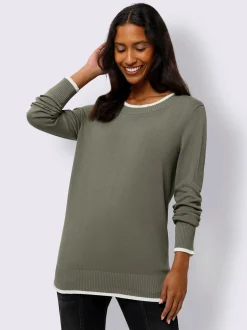 Pull en tricot fin détails contrastés décoratifs