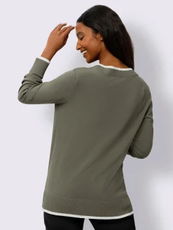 Pull en tricot fin détails contrastés décoratifs