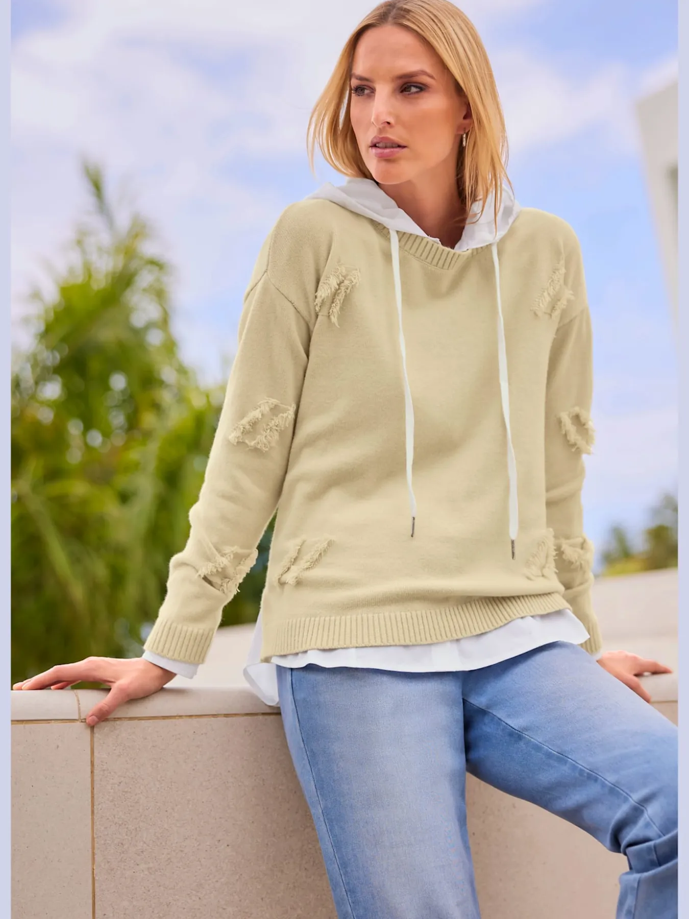 Pull en tricot fin franges tendance