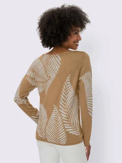 Pull en tricot fin joli imprimé feuilles