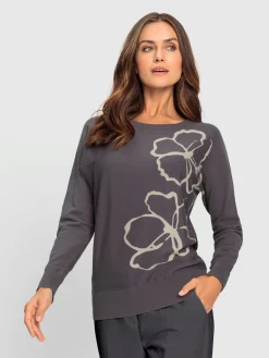 Pull en tricot fin joli motif floral