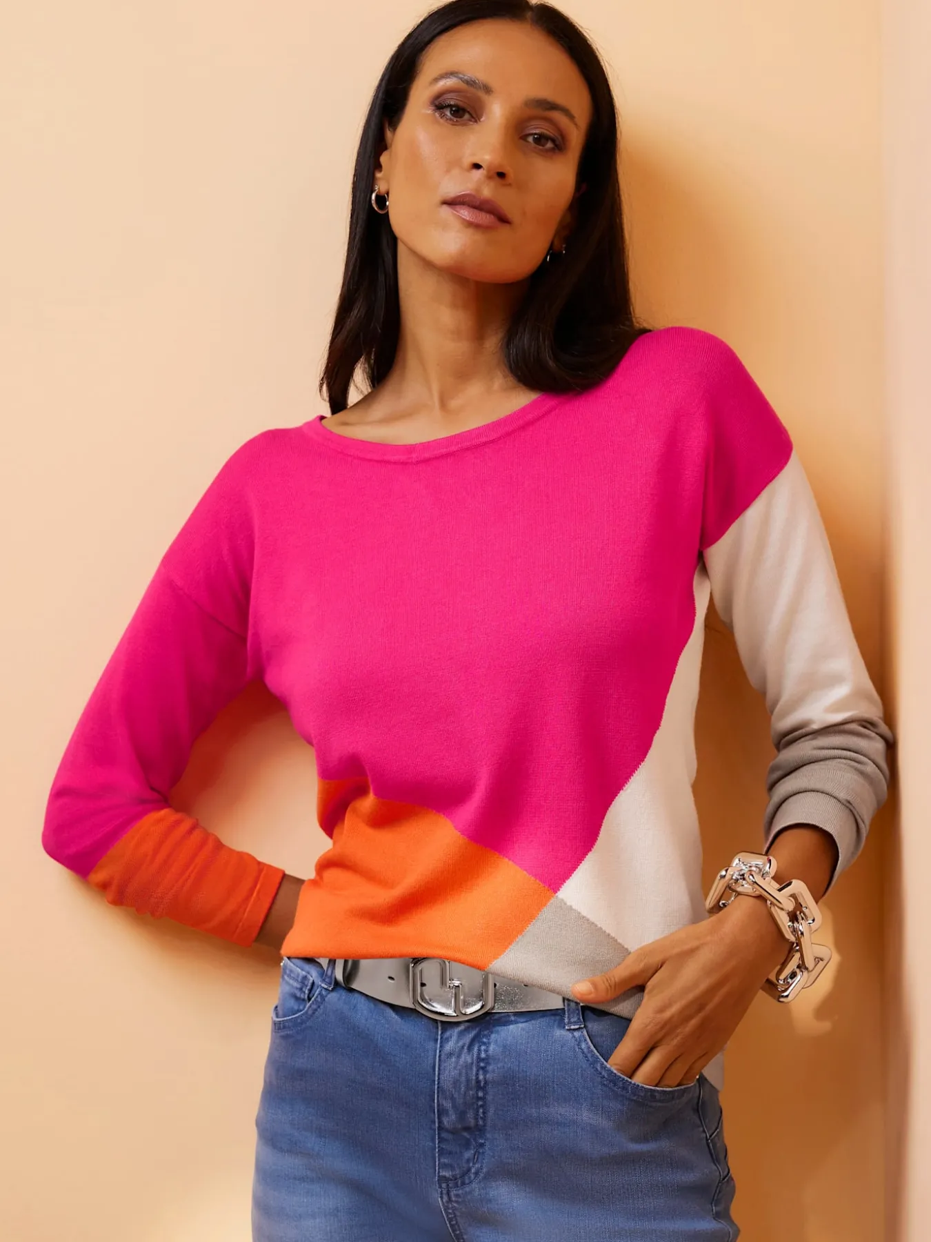 Pull en tricot fin motif color block tendance