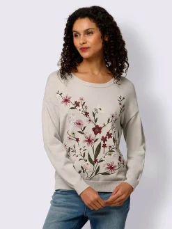 Pull en tricot fin superbe broderie florale