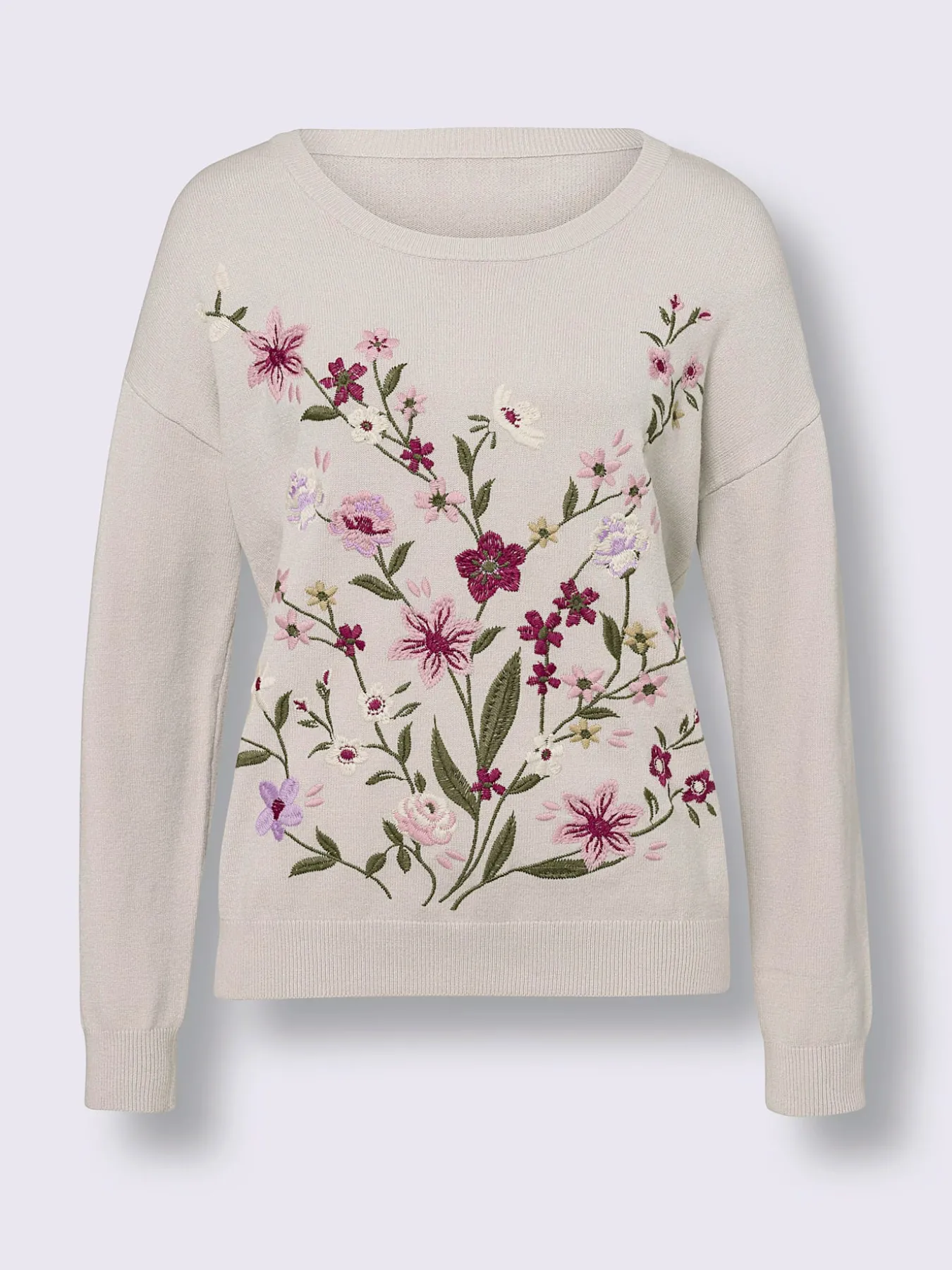Pull en tricot fin superbe broderie florale