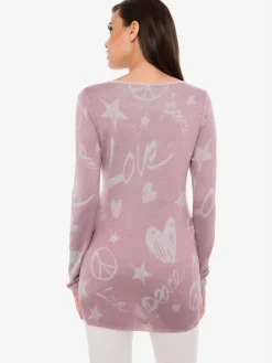 Pull en tricot fin superbe imprimé graphique avec cœur en rivets